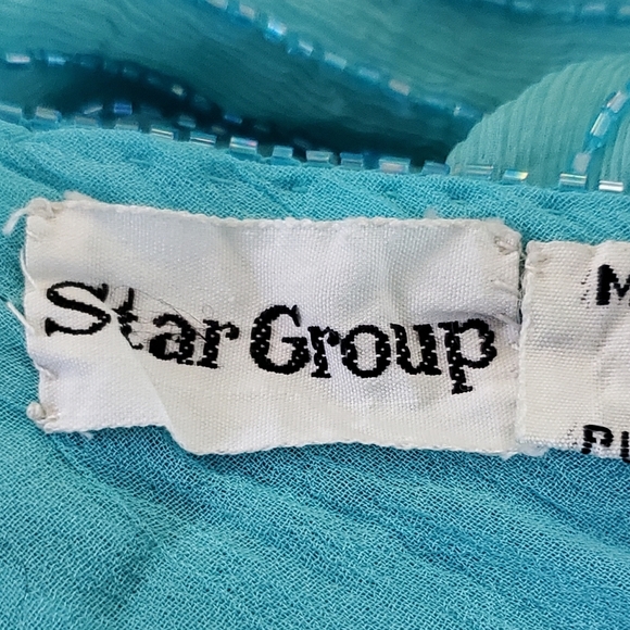 Star Group Turquoise Vintage Beaded Pure Silk Dress Size Medium - Picture 11 of 11